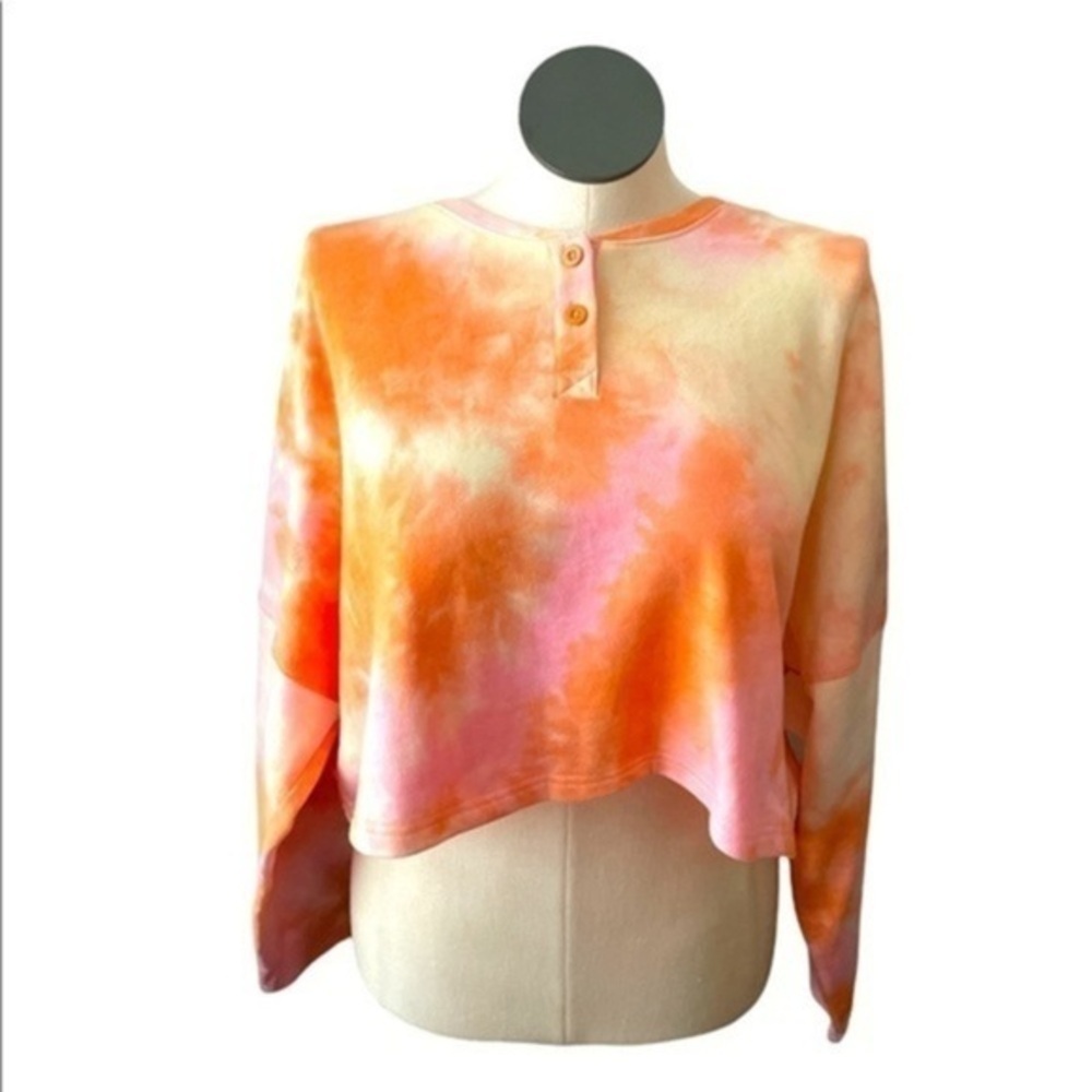 Bp women’s tie dye organ GW pink yellow crop top shirt long sleeve NWT Sz XL